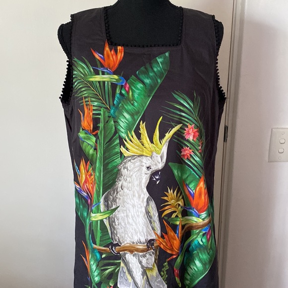 Unbranded Womens Midi Dress Tropical Black Polyester Side Zip Polyester Size XL - Picture 2 of 10